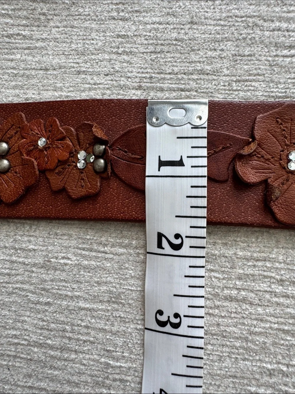 Hollister Brown Leather Floral Rhinestone Wide Belt Boho Y2K Western 40”